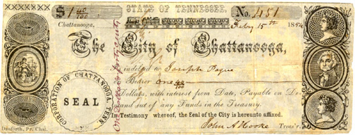$1.40 City of Chattanooga scrip 1854